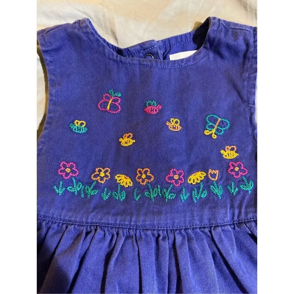 VTG Gymboree rainbow tag purple dress embroidered floral bee 12/18 M